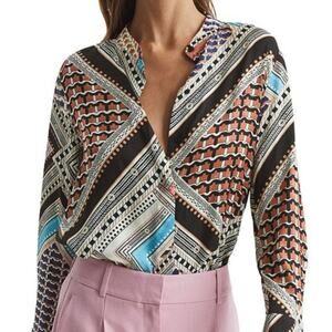 Reiss NWT Everly Scarf Print Shirt Size 2 Long Sleeve Blouse Button Front